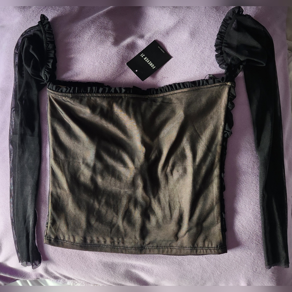 Forever 21 Mesh Black and Nude Corset Style Top Size M NWT - Picture 2 of 10